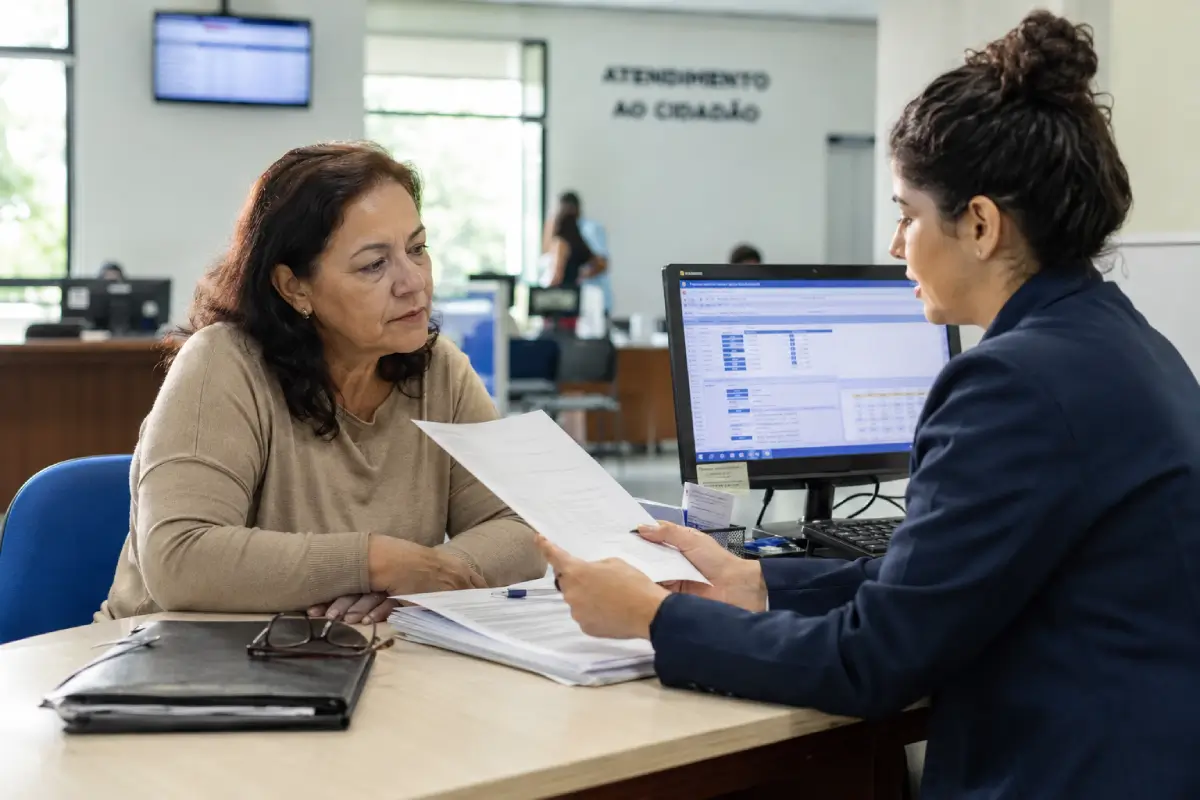 Beneficiária recebe orientação sobre plano de saúde durante atendimento que representa a mediação de conflitos e a atuação da Agência Nacional de Saúde Suplementar (ANS).